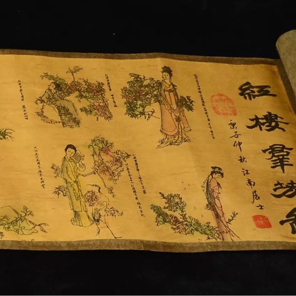 Chinese Antique Original Scroll Painting Long Scroll Red Mansions 红楼梦群芳